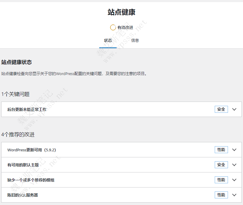 什么是WordPress站点健康状态及提供了哪些信息？-Ferry资源网